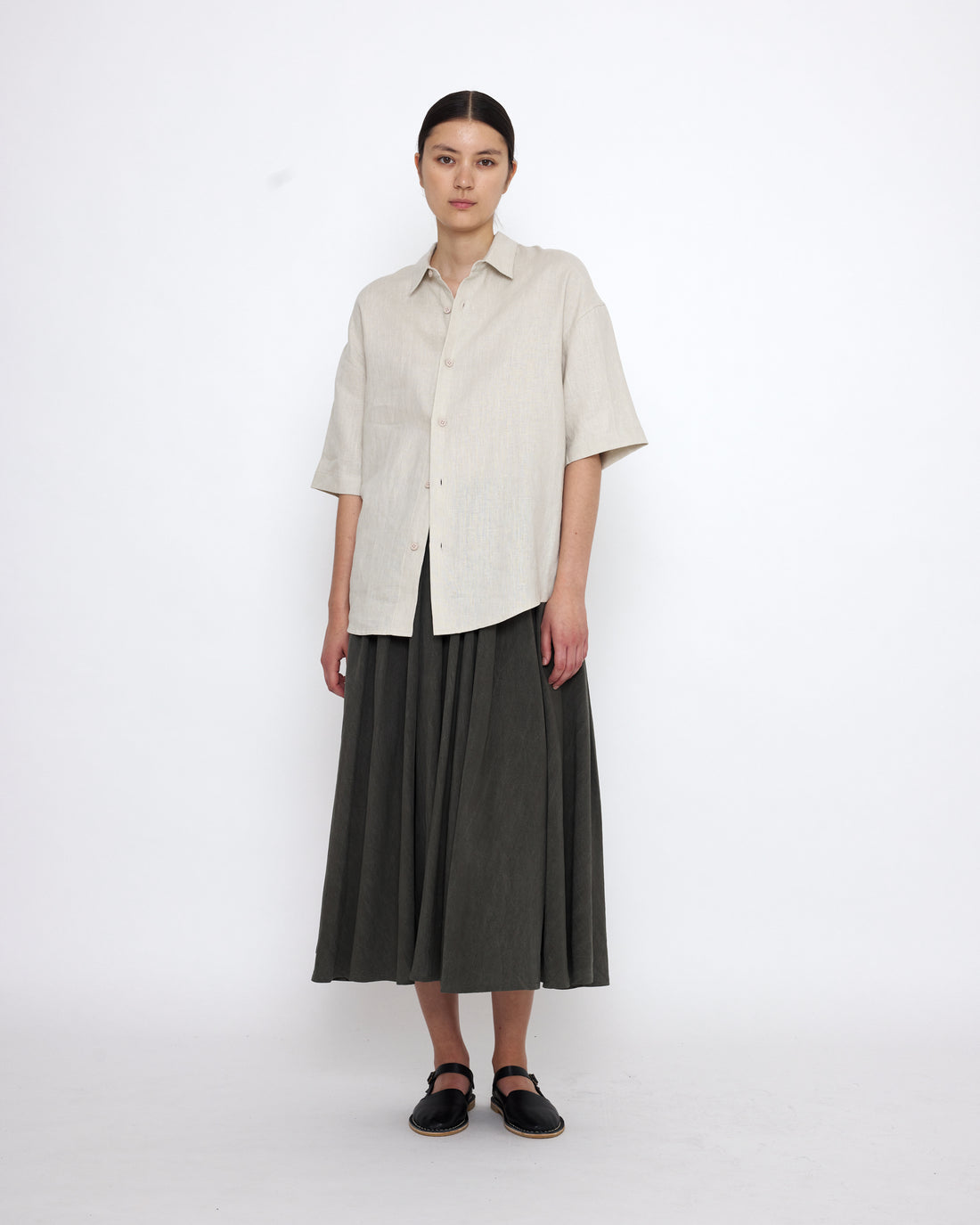 Linen Oversized Short Sleeves Shirt - SS25 - Sand Beige