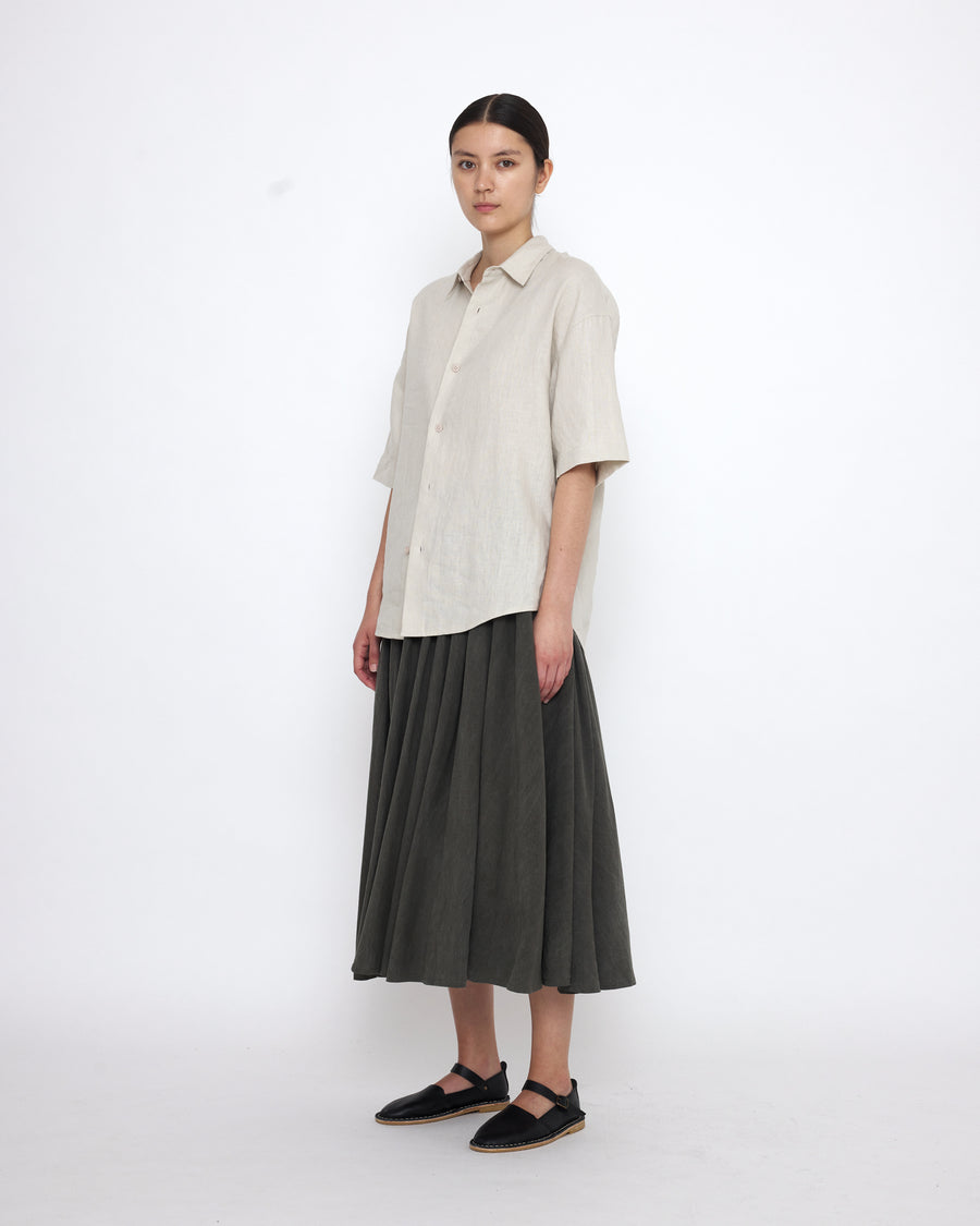 Linen Oversized Short Sleeves Shirt - SS25 - Sand Beige