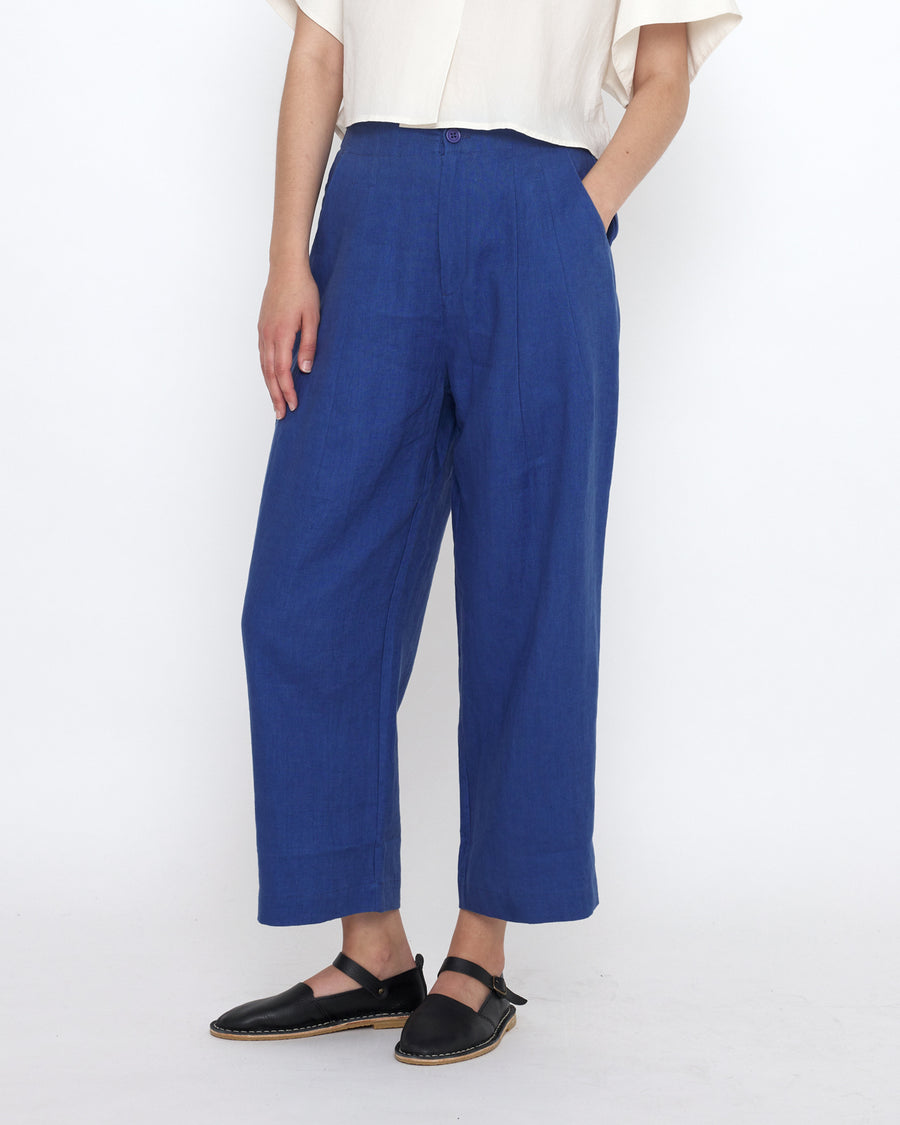 Linen Pleated Trouser - SS25 - Cobalt