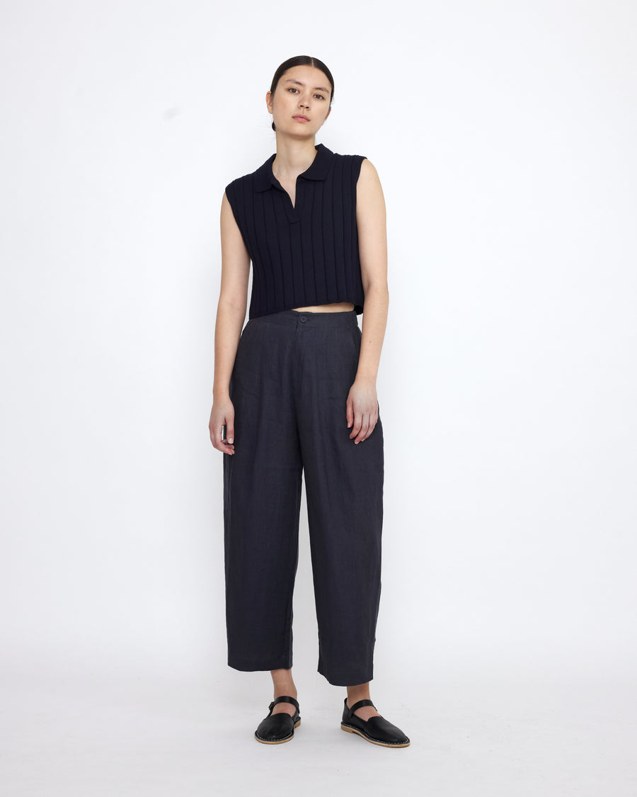 Collared Ribbed Vest - SS25 - Navy