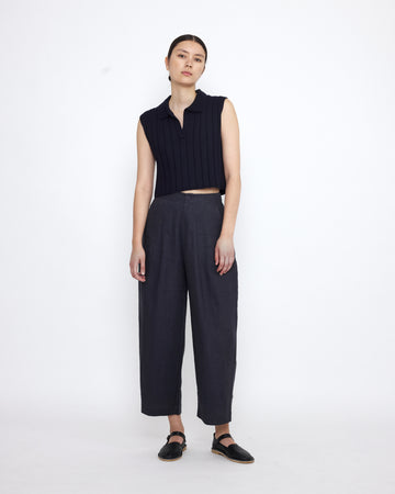 Linen Pleated Trouser - SS25 - Charcoal Blue
