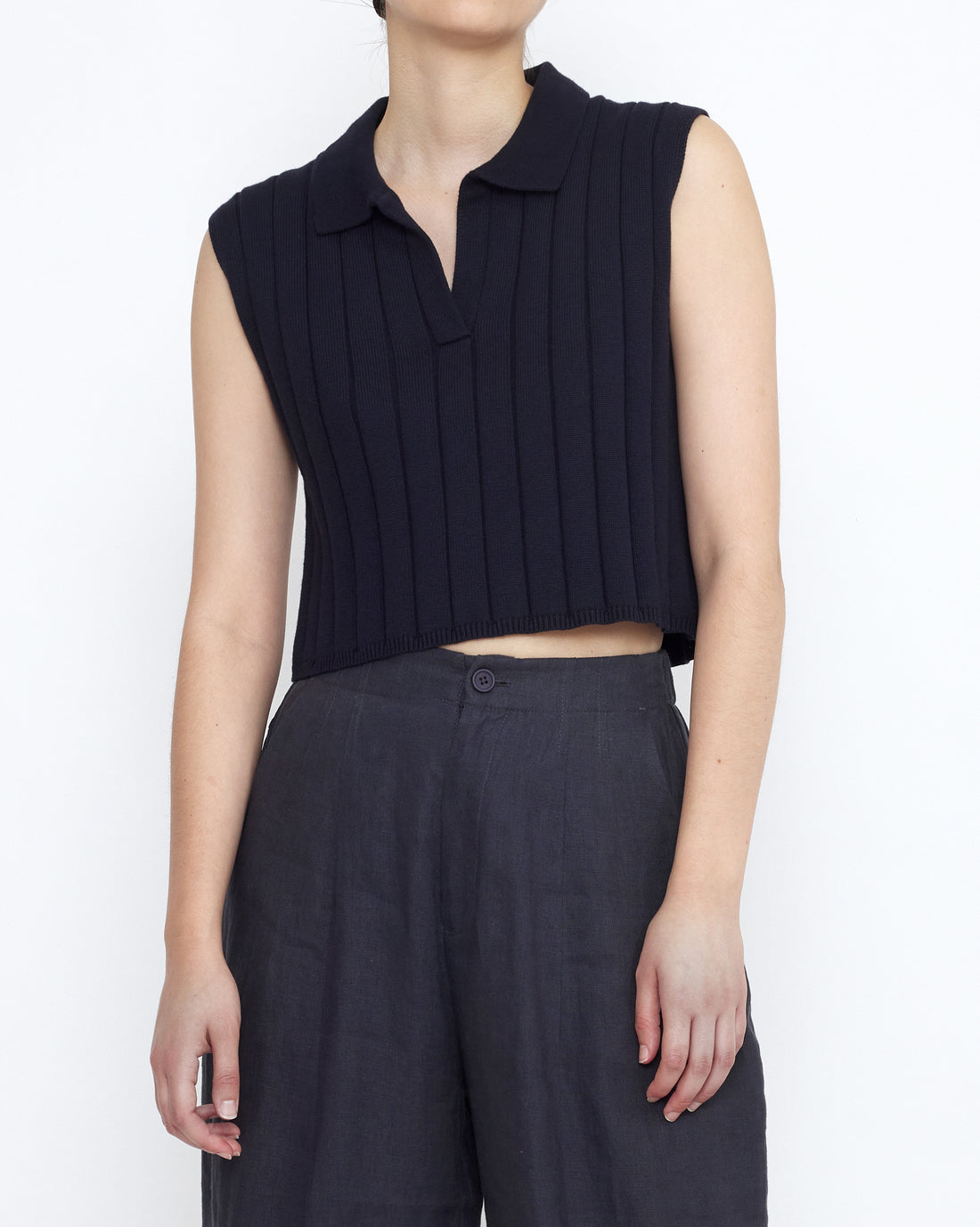 Collared Ribbed Vest - SS25 - Navy