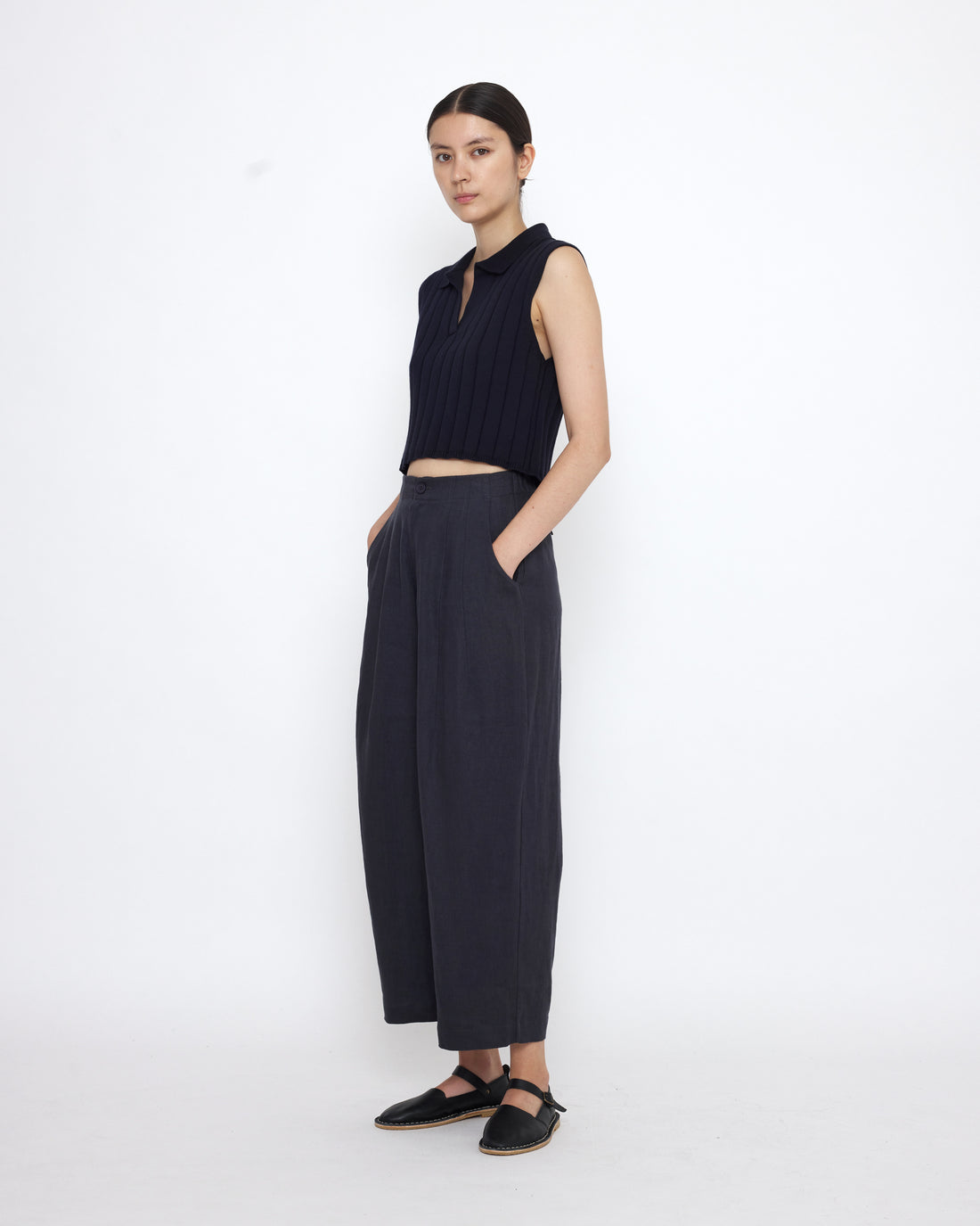 Linen Pleated Trouser - SS25 - Charcoal Blue