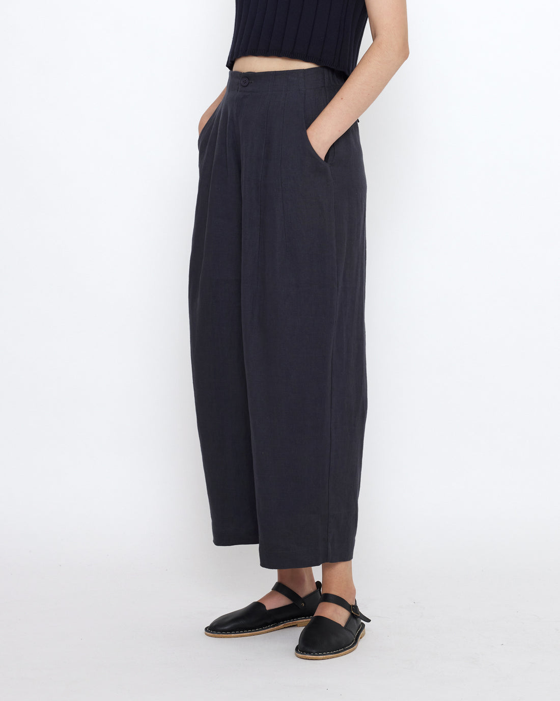 Linen Pleated Trouser - SS25 - Charcoal Blue