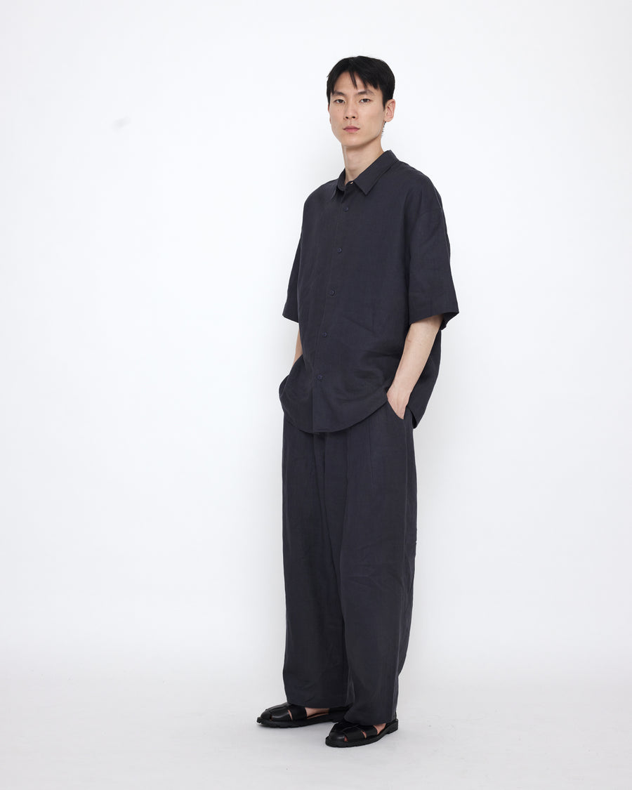 Linen Oversized Short Sleeves Shirt - SS25 - Charcoal Blue