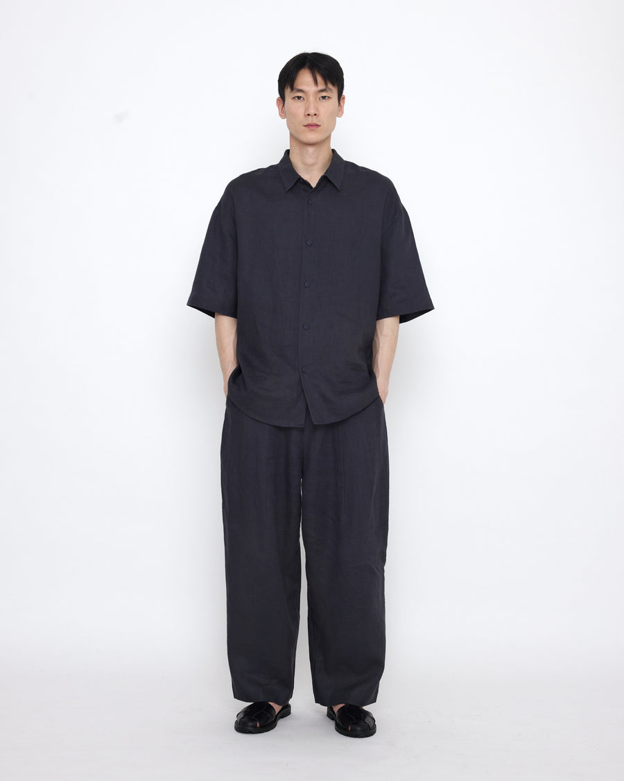 Linen Pleated Trouser - SS25 - Charcoal Blue