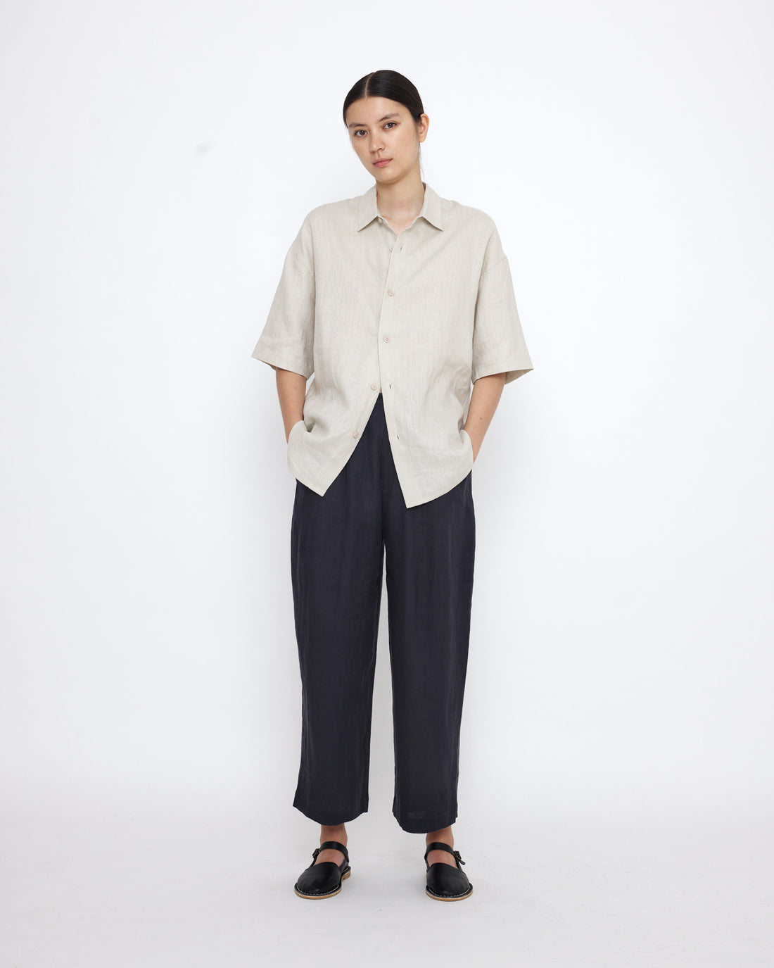 Linen Oversized Short Sleeves Shirt - SS25 - Sand Beige