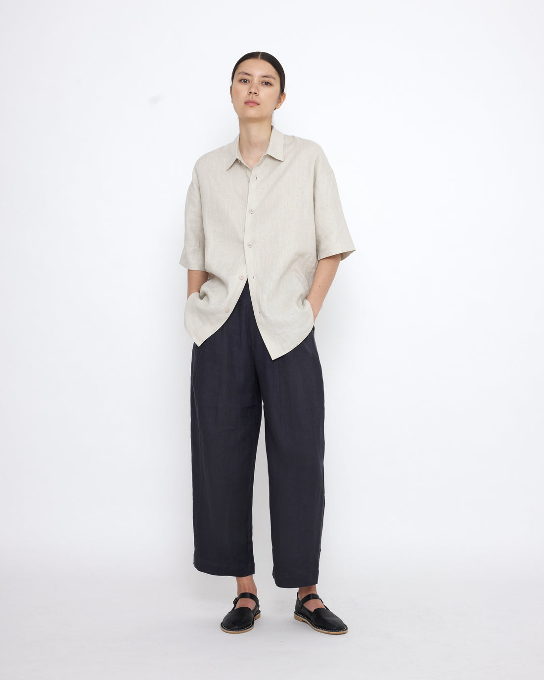 Linen Oversized Short Sleeves Shirt - SS25 - Sand Beige