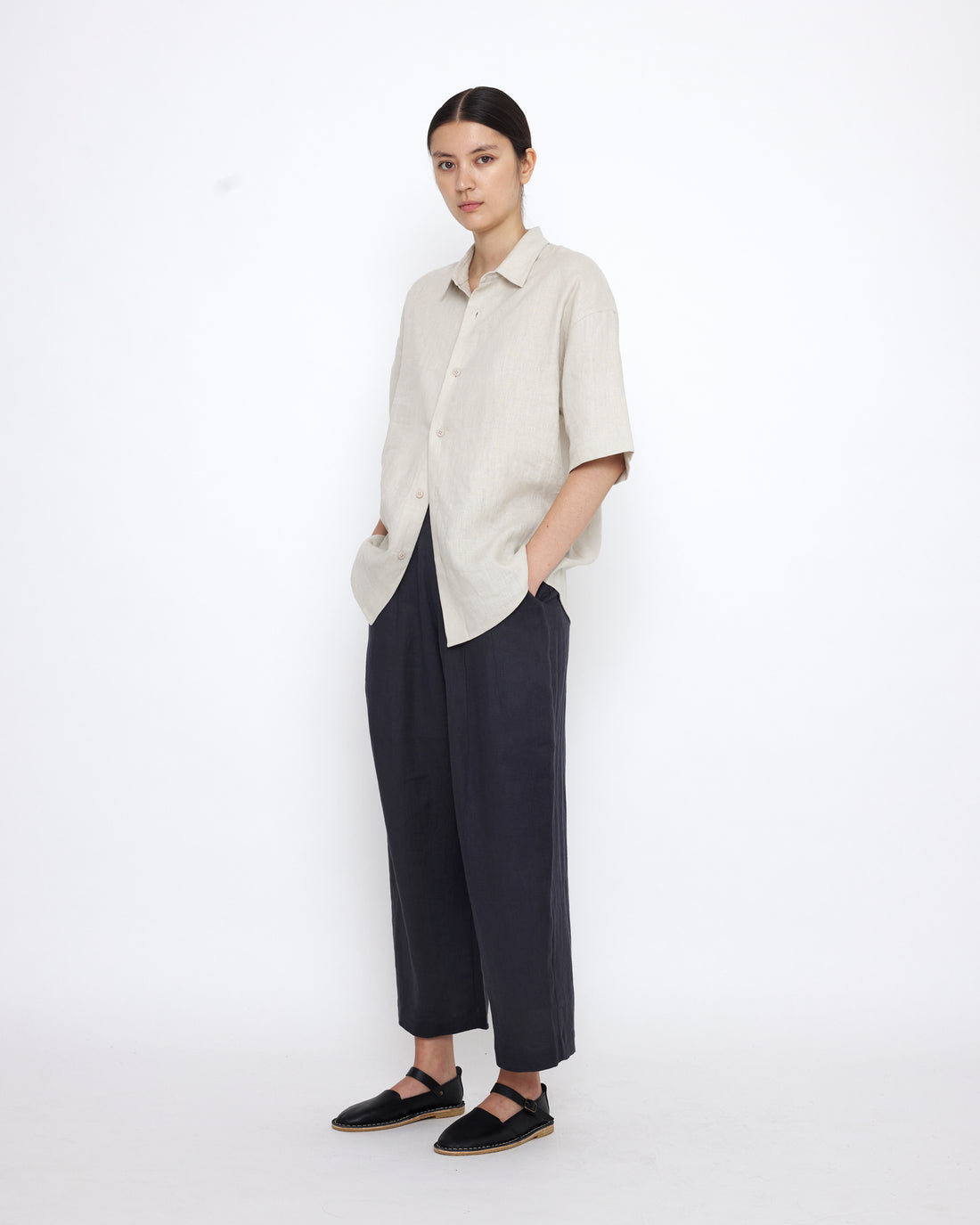 Linen Oversized Short Sleeves Shirt - SS25 - Sand Beige