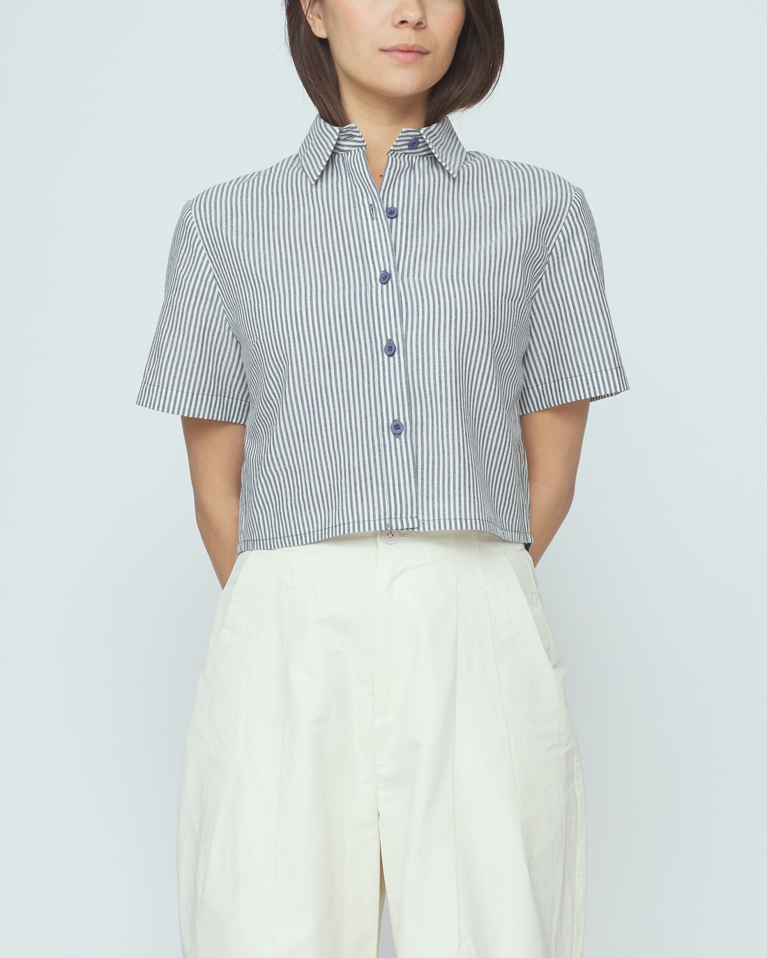 Striped Cropped Shirt - SS26 - Navy Stripes