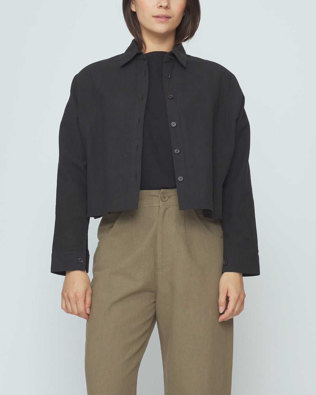 Signature 3/4 Cropped Shirt Jacket - Canvas Edition - Black