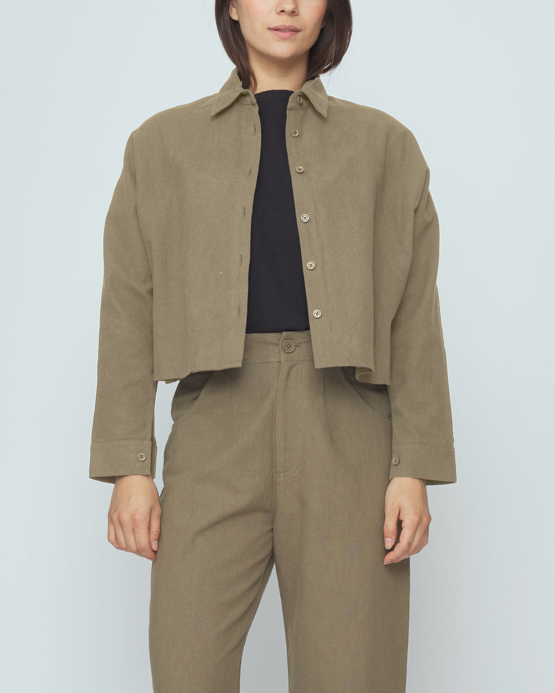 Signature 3/4 Cropped Shirt Jacket - Canvas Edition - Moss Brown