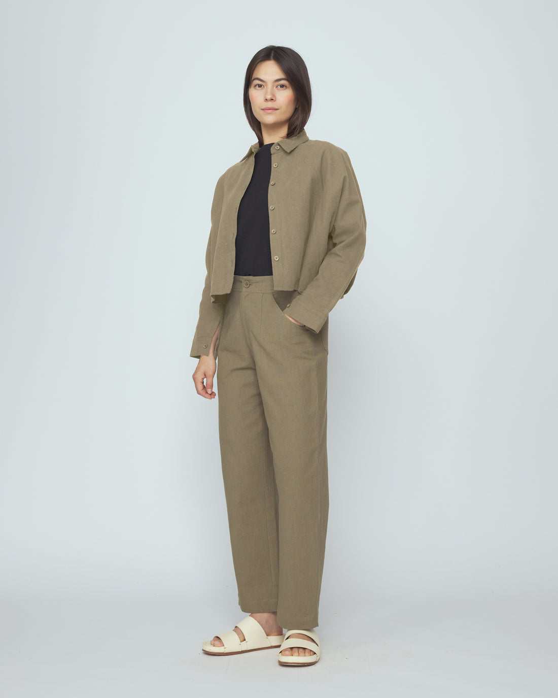 Signature 3/4 Cropped Shirt Jacket - Canvas Edition - Moss Brown