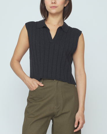 Collared Knit Vest - SS26 - Speckle Black