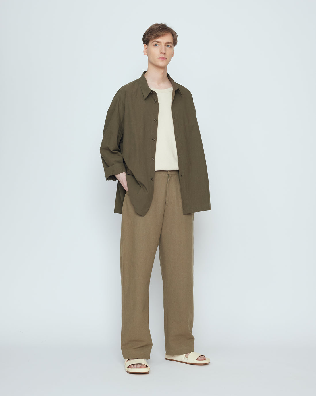 Papery 3/4 Button Up - SS26 - Olive