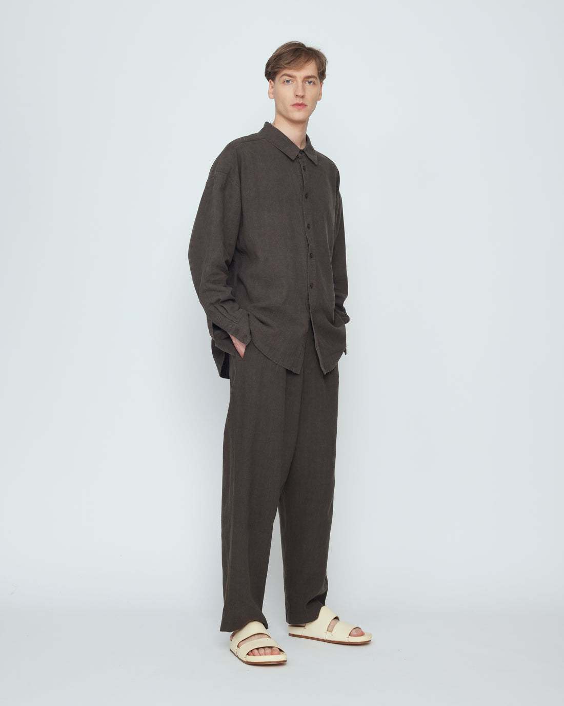 Elastic Dropped Crotch Trouser - SS26 - Olive Gray