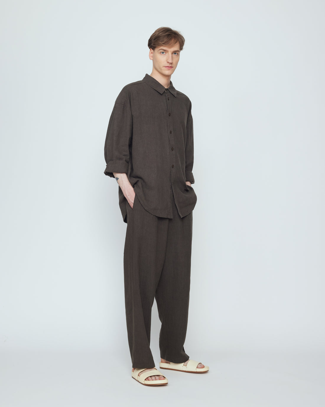Elastic Dropped Crotch Trouser - SS26 - Olive Gray