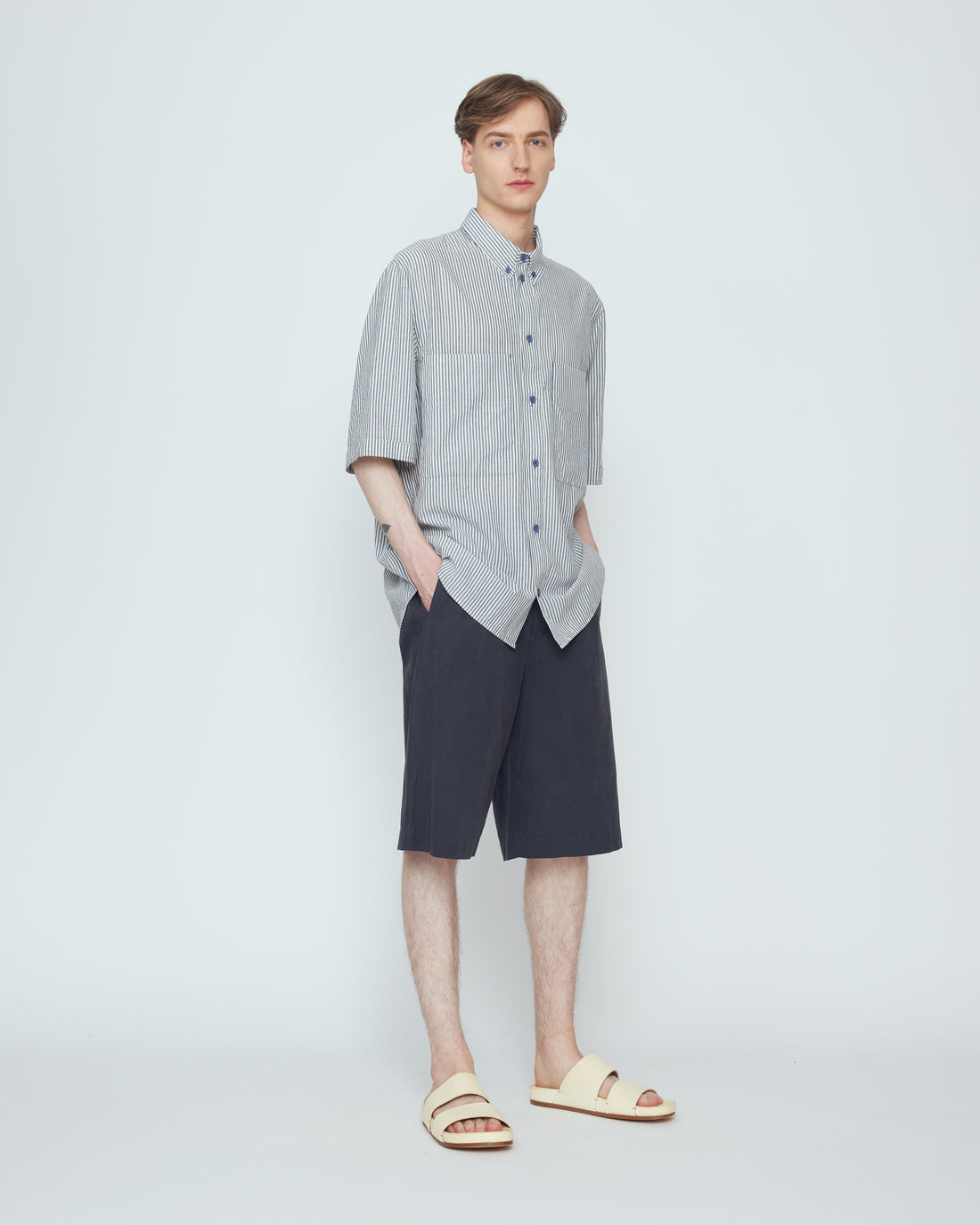 Striped Double Pockets Shirt - SS26 - Navy Stripes
